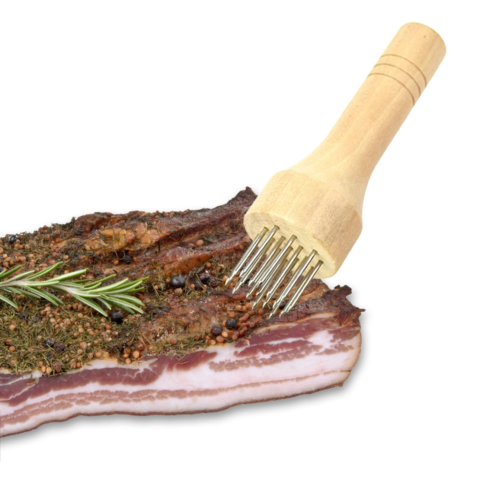 Professional Meat Tenderizer with Wooden Handle for Marinade Turkey Beef