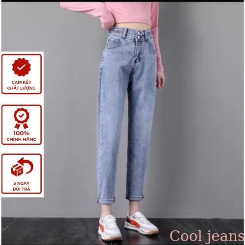 Quần bò nữ baggy 2 khuy phong cách Hàn Quốc hot 2022 Pink Apricot Shop