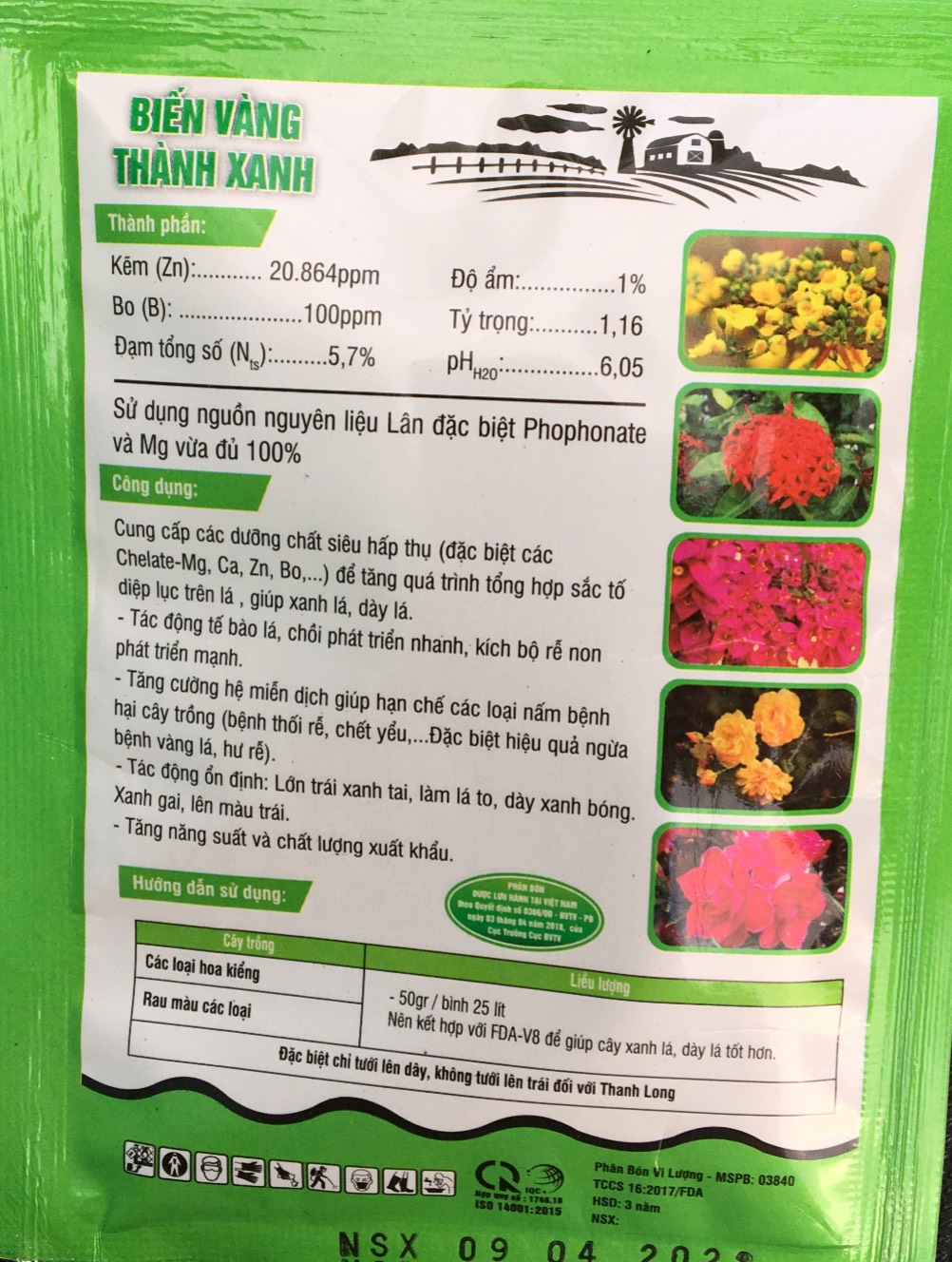 Áo Giáp Kẽm - Diệp lục tố - Biến vàng thành xanh gói 50gr