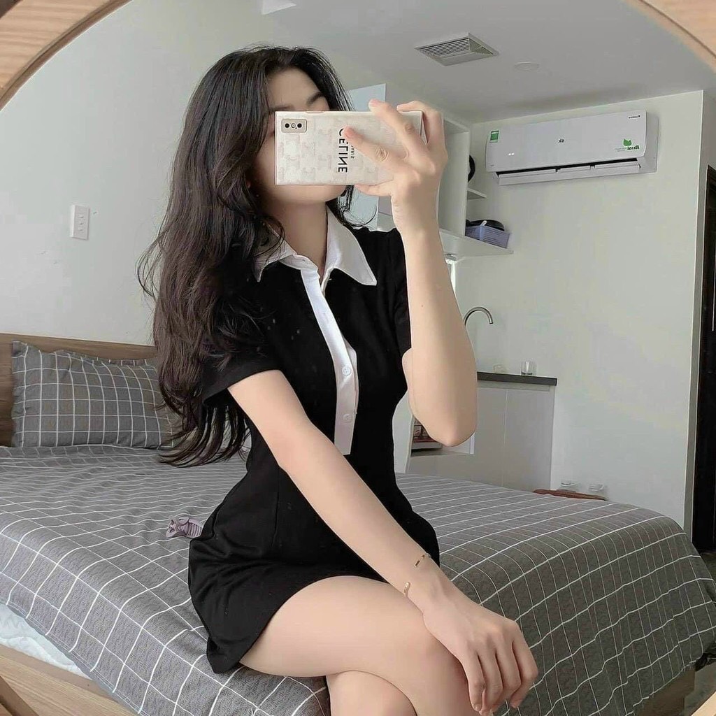 Đàm Polo Phối Viền trắng Xòe Nhẹ Siêu Tôn Dáng