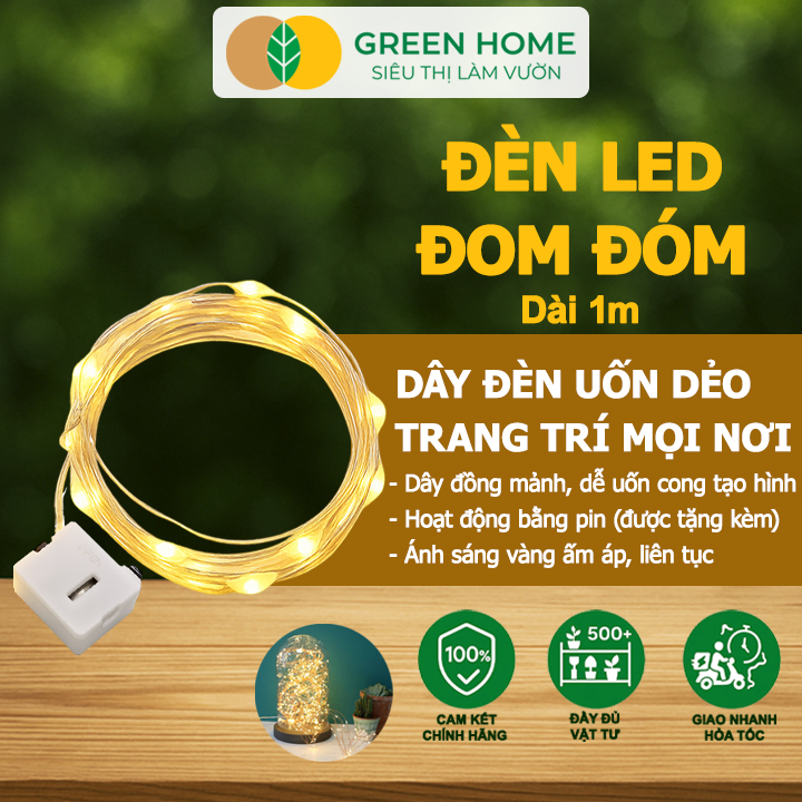 Dây Đèn Led Trang Trí Greenhome, Fairy Lights, Đom Đóm 1 Mét, 3 Chế Độ Sáng, Tặng Kèm Pin, Chịu Nước, Decor, Chụp Hình