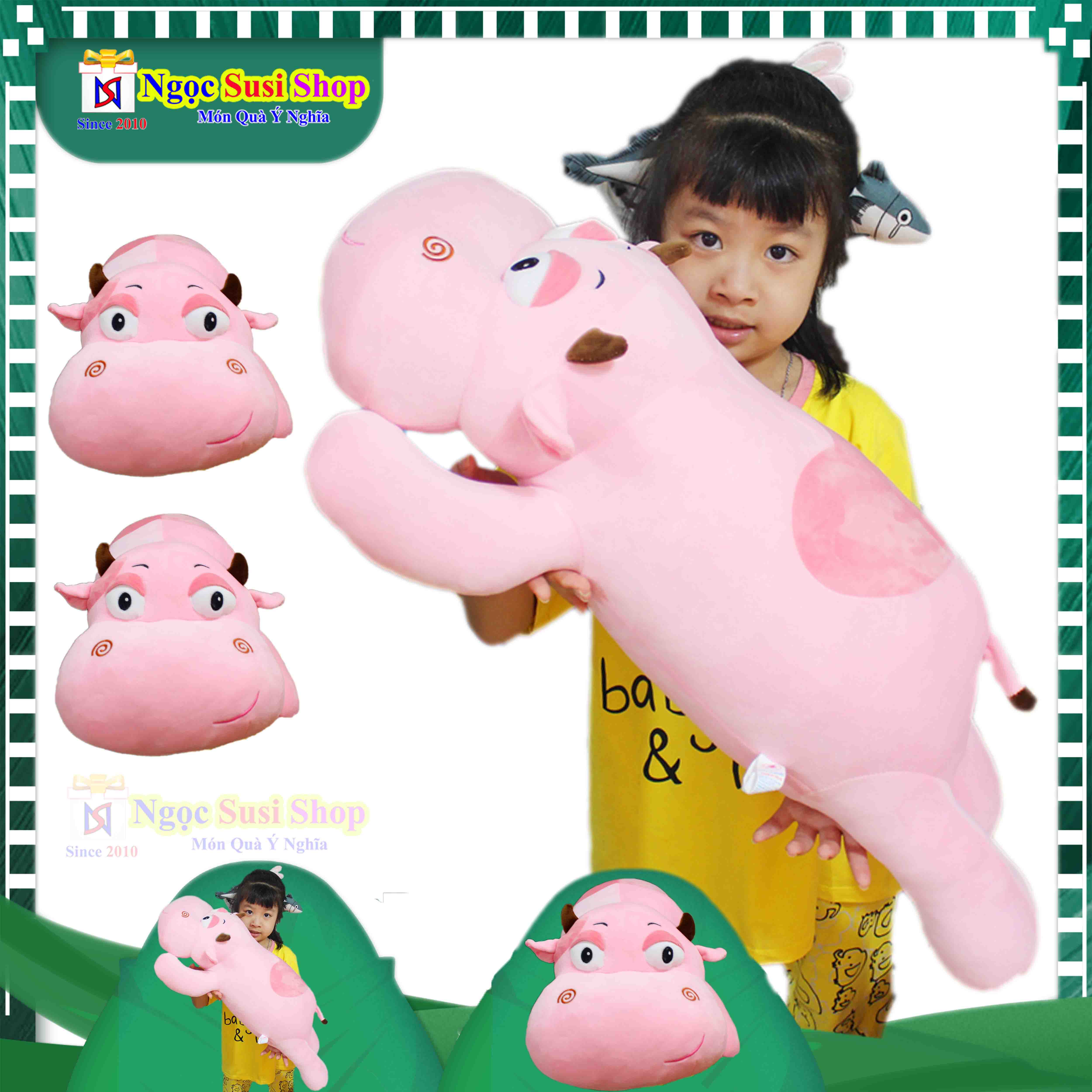 GỐI ÔM BÒ SỮA LƯNG TIM HỒNG NHỒI BÔNG SIÊU MỀM MỊN CHO BÉ YÊU