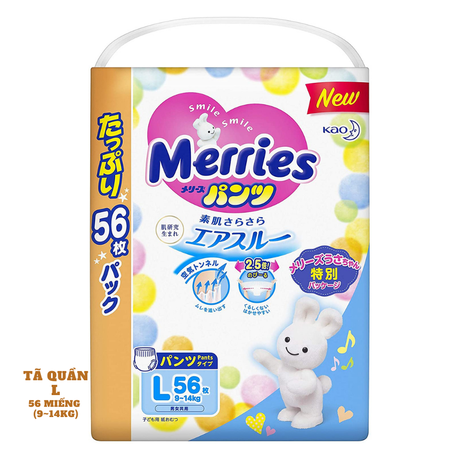 Bỉm - Tã quần Merries Jumbo size L 56 miếng (Cho bé 9~14kg)