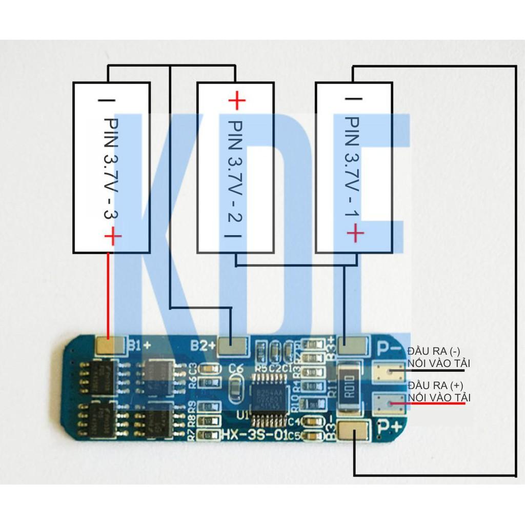 module SẠC, bảo vệ quá tải pin 18650 3 viên 11.1V-12.6V 10A PCB xanh dương kde3125