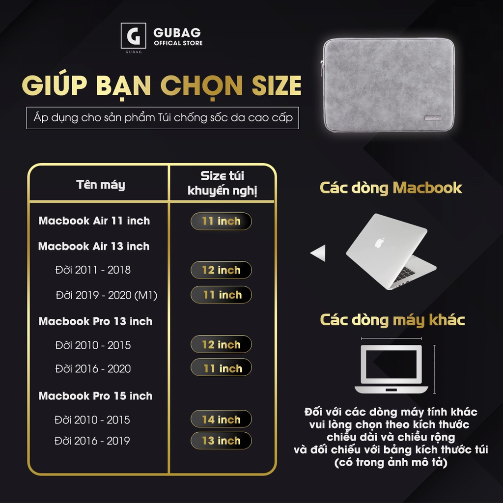 Túi chống sốc Macbook M1, M2, Macbook Air, Pro GB-CS03 chính hãng Gu Bag, công nghệ giảm chấn bảo vệ laptop, chống va đập máy tính an toàn hiệu quả