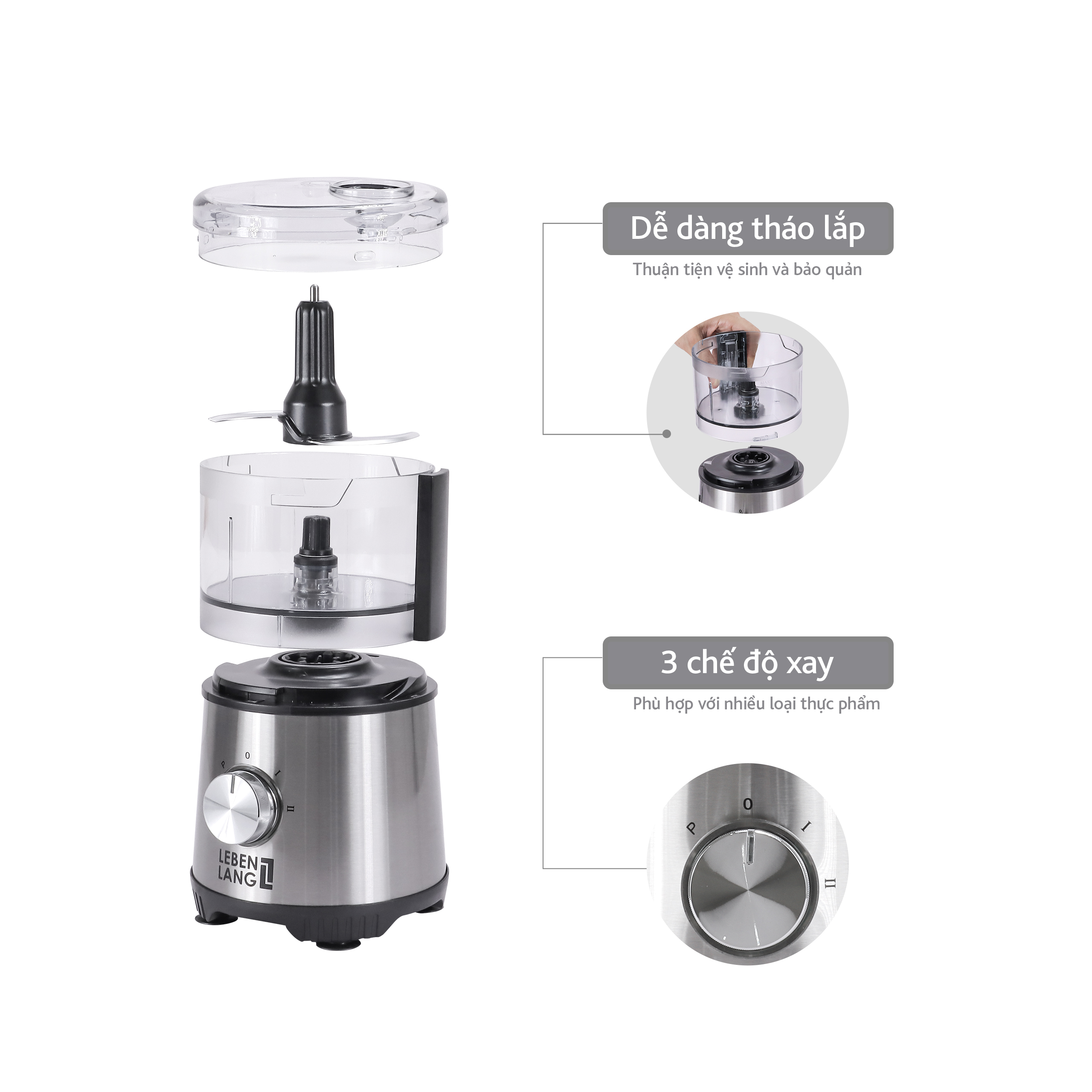 Máy xay thịt đa năng LEBENLANG công suất 400W, dung tích cối xay 500ml, bảo hành điện tử 2 năm, model LBMF8906 - hàng chính hãng