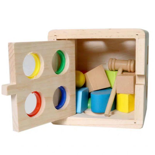 Đồ Chơi Gỗ Montessori Hộp Thả Hình Đập Bóng Hình Khối &amp; Màu Sắc Cho Bé