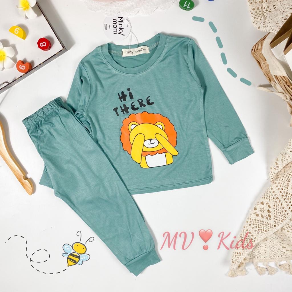 Bộ Dài Tay Cho Bé Trai, Bé Gái Minky Mom Vải Thun Lạnh Hoạ Tiết Sư Tử Bịt Mắt MKDTL05