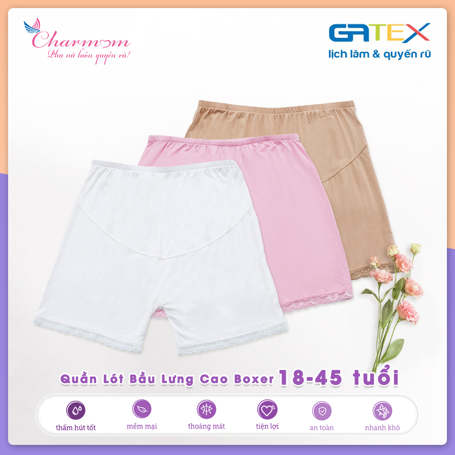 Set Combo 2 Quần Lót Bầu Boxer Lưng Cao GATEX Cotton Cao Cấp Charm Mum