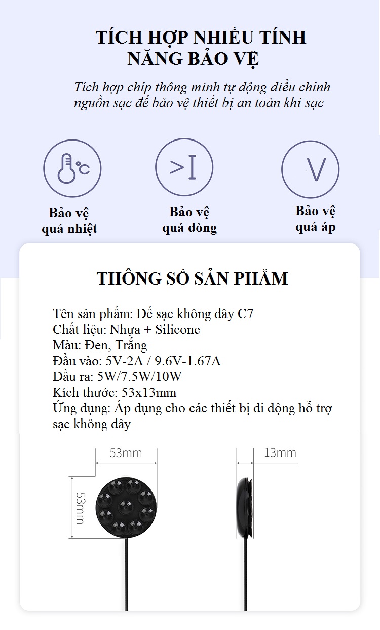 Đế sạc điện thoại kết nối không dây sử dụng cho dòng máy đời cao có hỗ trợ sạc không dây