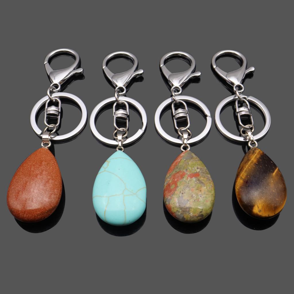 2X Cute Waterdrop SHape Gemstone Pendant Keychain Keyring DIY Dark Blue