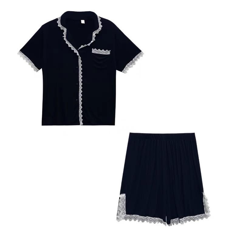 Bộ ngủ pijama nữ ngắn tay viền ren tiểu thư