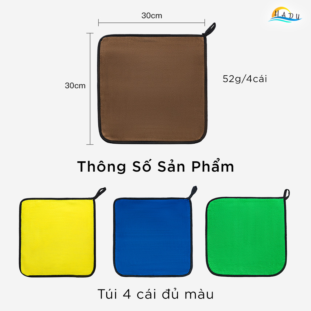 [4 Cái] Khăn Lau Bếp Đa Năng Siêu Thấm Siêu Sạch 30x30 Dày Hai Lớp Nhiều Màu Cao Cấp Đạt Chất Lượng Đức CCKO