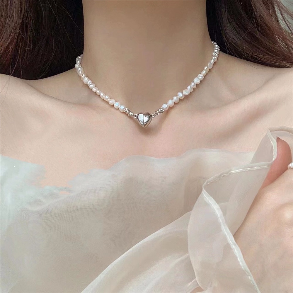 Vòng Cổ Choker Mặt Trái Tim Đính Ngọc Trai Nhân Tạo Sang Trọng Cho Nữ