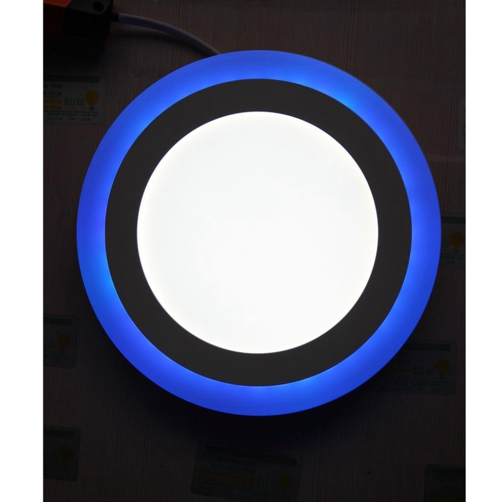 Đèn LED ốp trần nổi chuyển màu sắc viền xanh dương hình tròn trụ Germani 12W,18W,24W