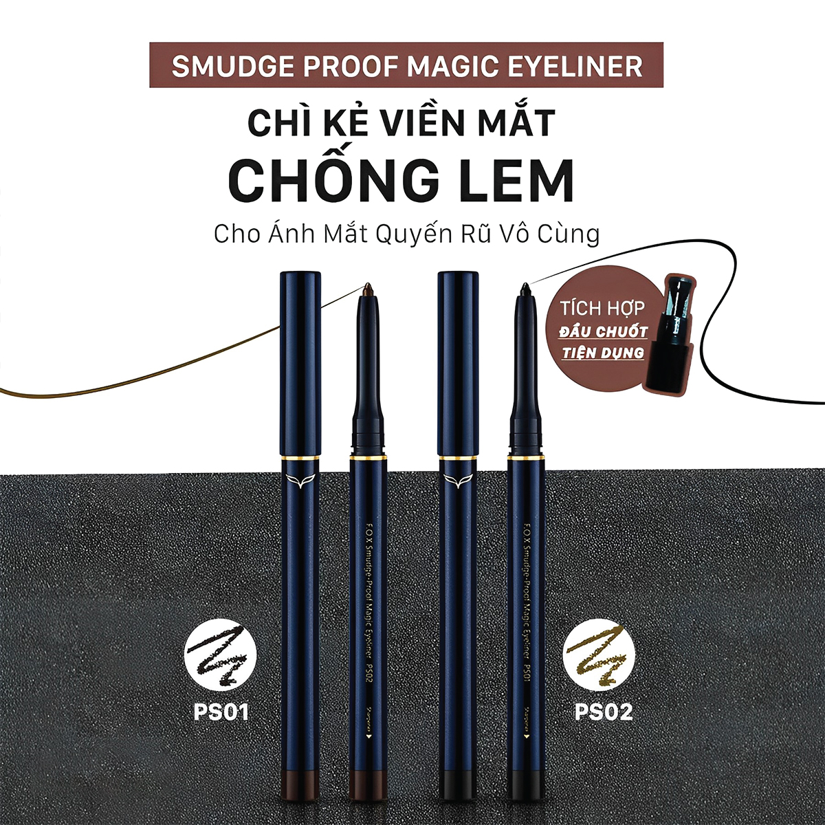 Chì Kẻ Viền Mắt Chống Lem FOX Smudge-Proof Magic Eyeliner 0.3g