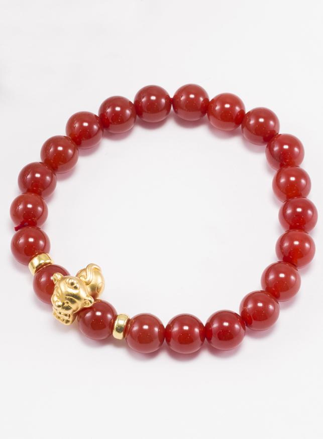 Vòng Tay Đá Mã Não Đỏ Charm Tuổi Thân Bạc Mạ Vàng 24K Ngọc Quý Gemstones