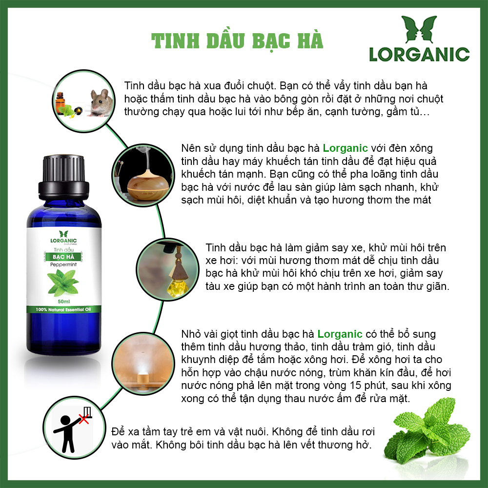 Combo 3 Tinh Dầu LORGANIC / Nhiều Mùi Hương / Xông Phòng Thư Giãn, Đuổi Muỗi / Sả Chanh, Vỏ Quế, Bạc Hà, Tràm, Cam, Vỏ Bưởi (10ml)