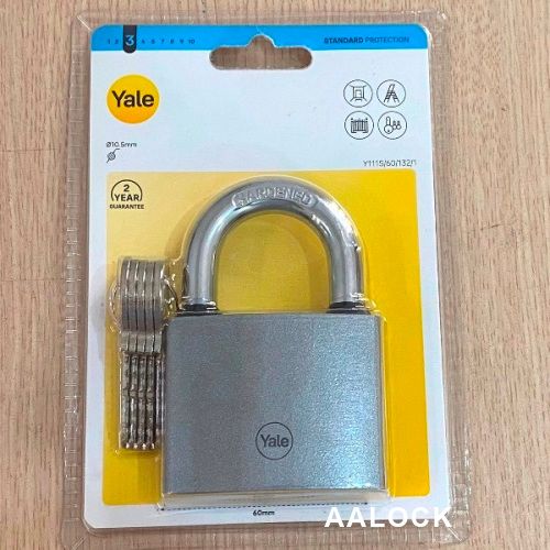 Ổ khoá chống cắt, chống trộm Yale Y111S/60/132/1 màu bạc, size 60. Loại ổ khóa bấm rất tốt cho cửa nhà