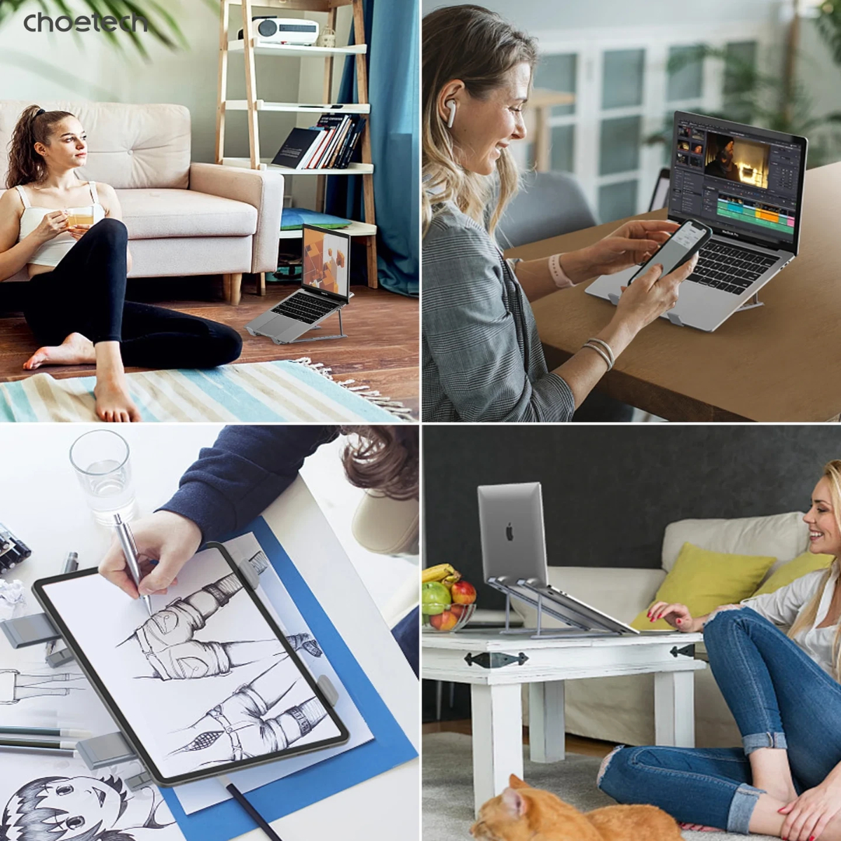 Giá đỡ laptop tản nhiệt gấp gọn Choetech H055 cho máy từ 9' đến 17' inch - Hàng chính hãng
