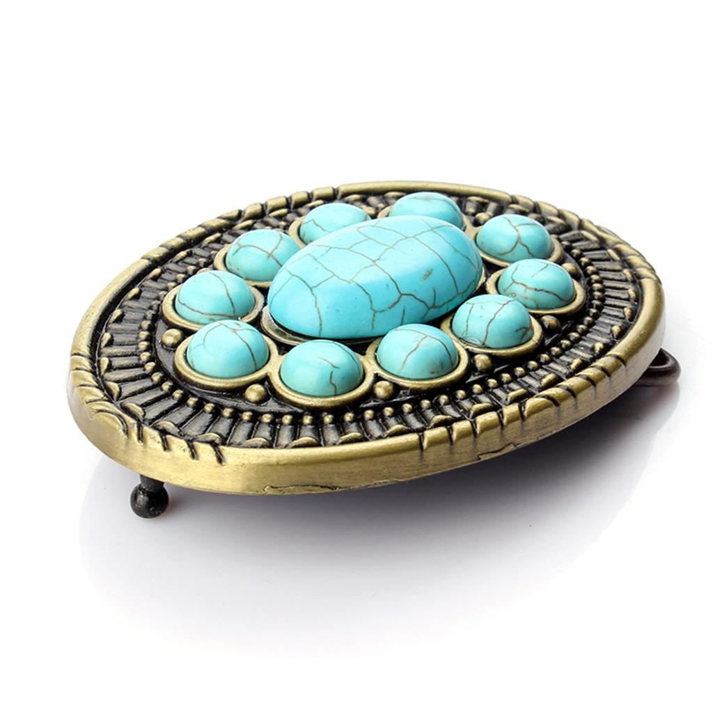 Cowboy Belt Buckle Bronze Alloy Metal Oval Turquoise Belt Buckle