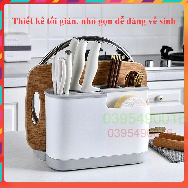 Kệ đựng đũa muỗng dao kéo thìa, có ngăn để thớt vung nồi tiện dụng, nhựa PP bền bỉ, kèm khay hứng nước - mẫu cao cấp