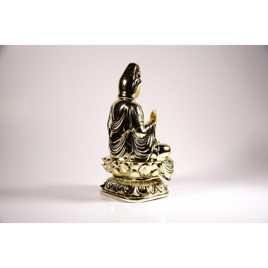 Tượng phật Bồ Tát Quan Âm ngồi đài sen nguyên khối mạ vàng - Cao 19cm