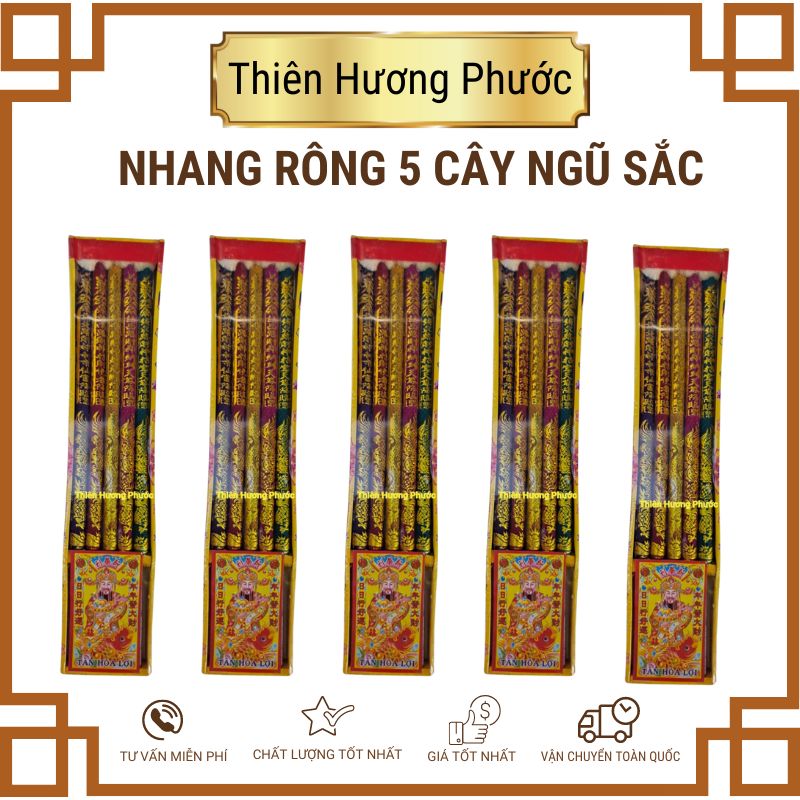 Nhang rồng 5 cây cúng địa tài ngũ sắc hộp