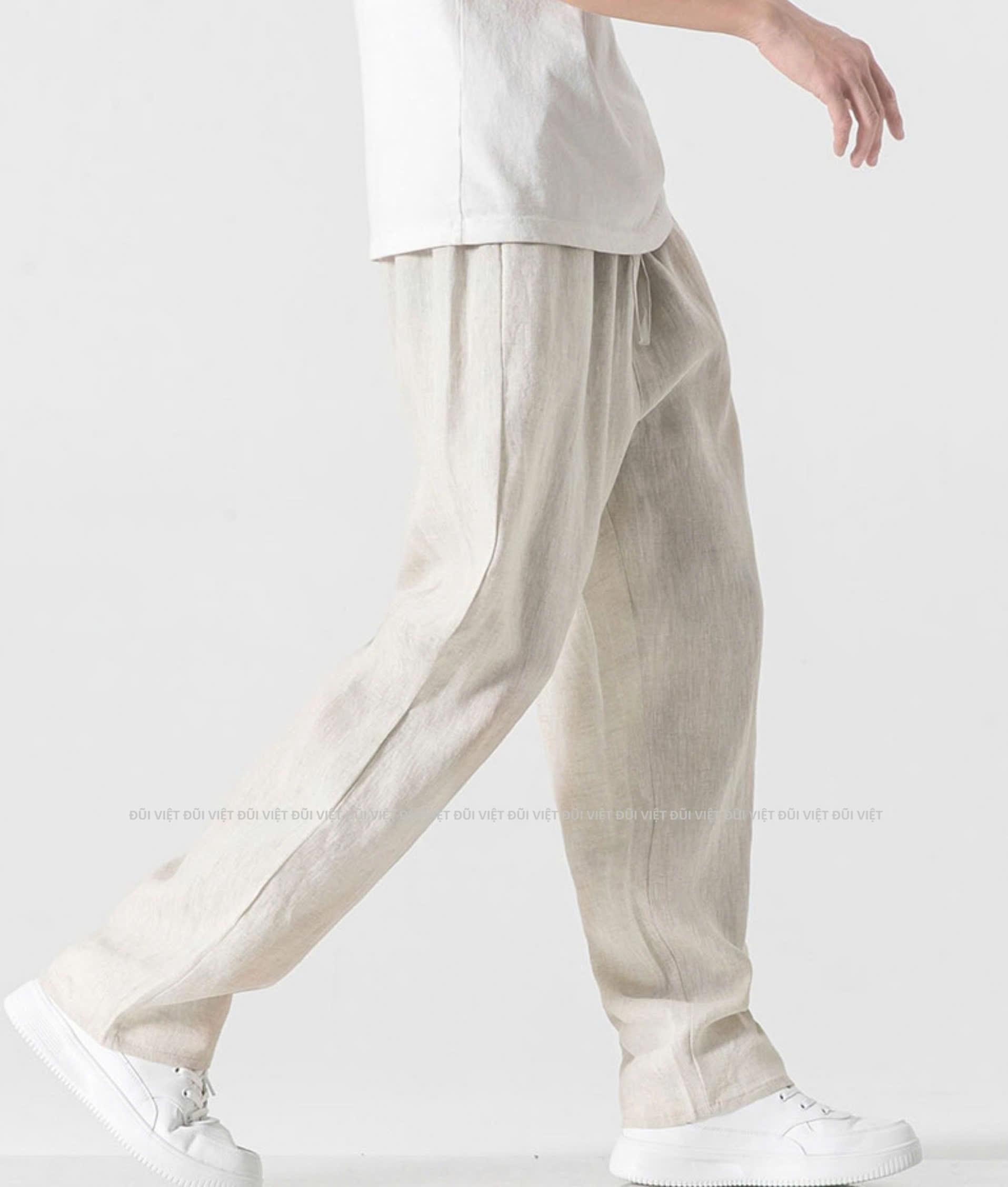 Quần dài linen dành cho nam form ống suông cạp chun, full size, phong cách Hàn Quốc Qd10