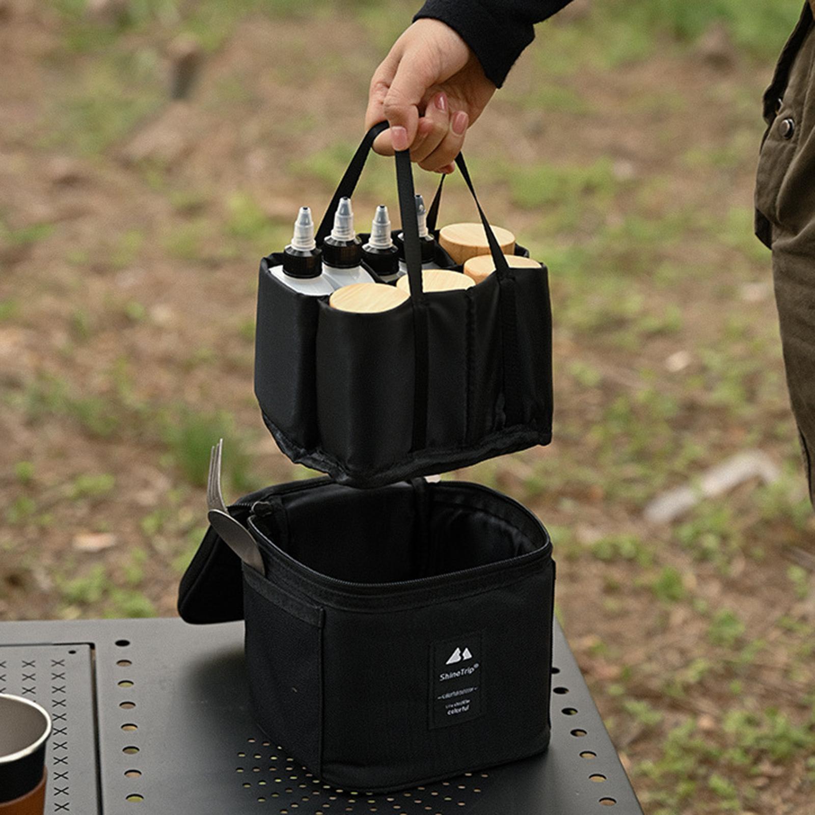 Condiments Bottle Storage Seasoning Jar Carrying Bag Camping Black