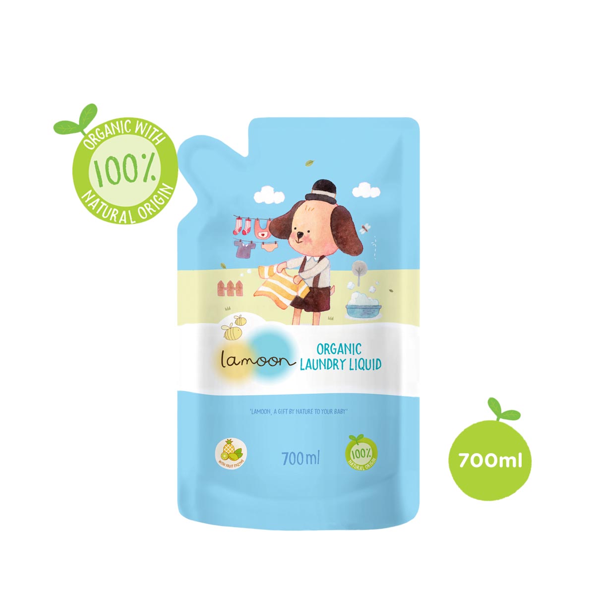 Nước giặt quần áo Organic cho bé Lamoon - Túi 700ml