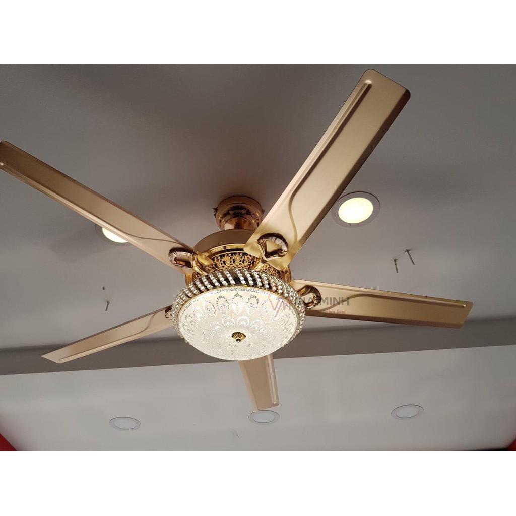 Đèn quạt cánh sắt 3 màu ánh sáng phong cách hiện đại động cơ đồng cực mát hàng loại 1