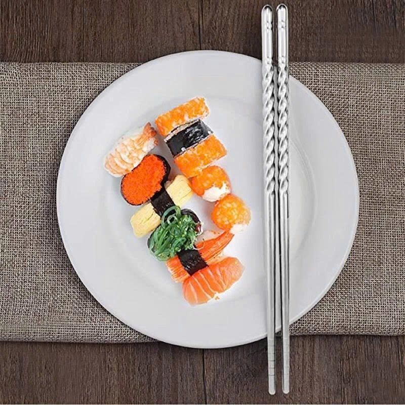 Set 2 vĩ đũa Inox 304 chống trượt, chống ẩm mốc, chống cong vênh dễ dàng vệ sinh, vỉ 5 đôi đũa xoắn chống bỏng