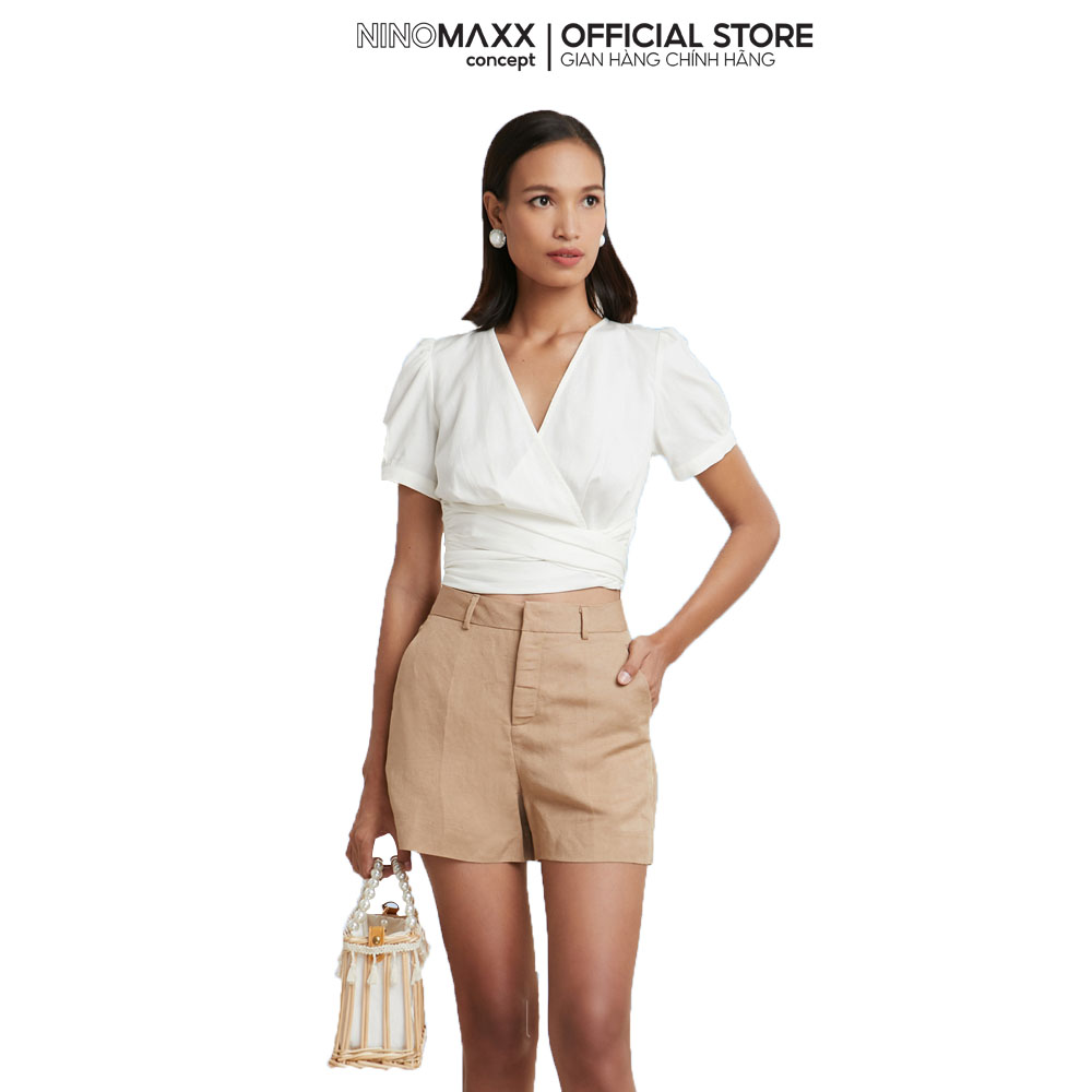 N&amp;M Áo croptop Nữ tay ngắn chất liêu linen thoáng mát 2103058