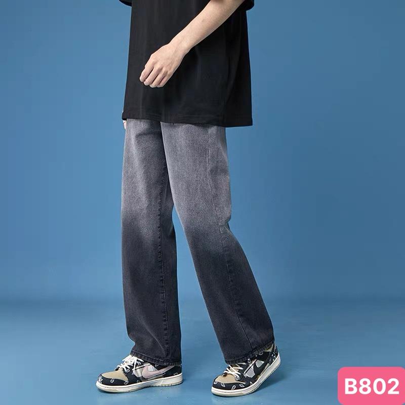 Quần jean nam trơn không rách gối màu xanh nhạt chất jeans bò cao cấp co dãn 4 chiều from baggy dáng rộng ống suông mới