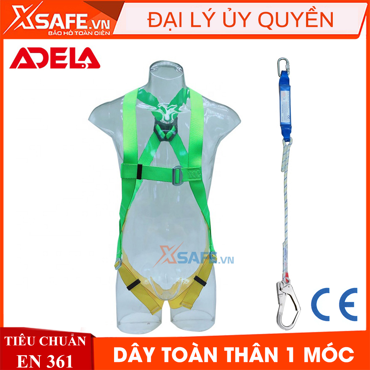 Dây an toàn Adela H4501 Kèm dây treo giảm sốc EW32 Đai toàn thân thép không gỉ chống rơi ngã khi làm việc