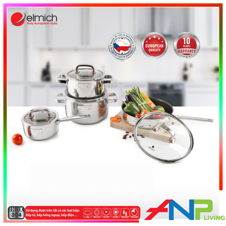 [Elmich EL-3329] BỘ NỒI 3 LỚP LIỀN ĐÁY INOX 304 SANG TRỌNG - CAO CẤP -ELMICH DIAMON 2353329 - HÀNG NHẬP KHẨU CHÍNH HÃNG