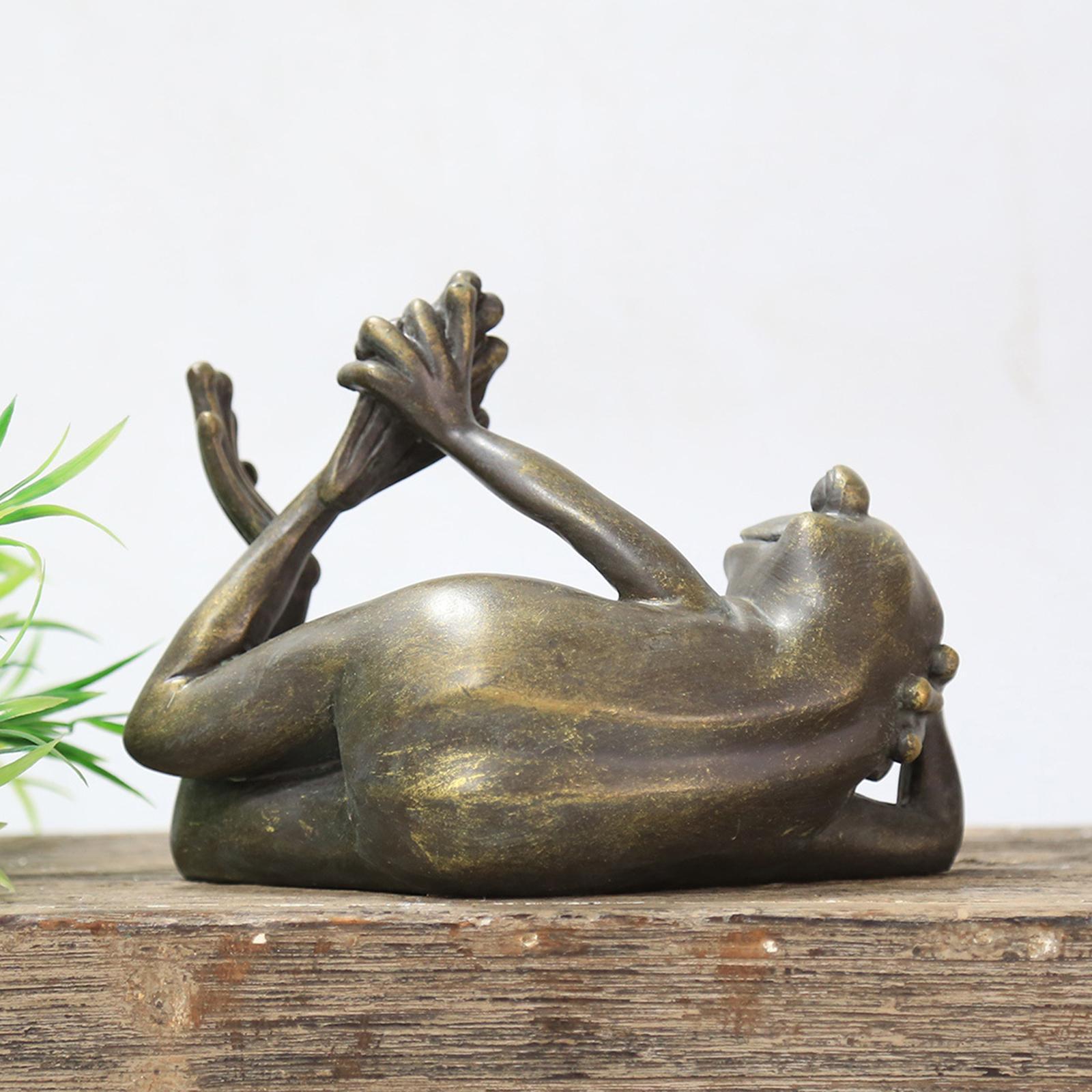 Antique Bronze Lying Yoga Frog Statue Zen for Garden Courtyard Decoration