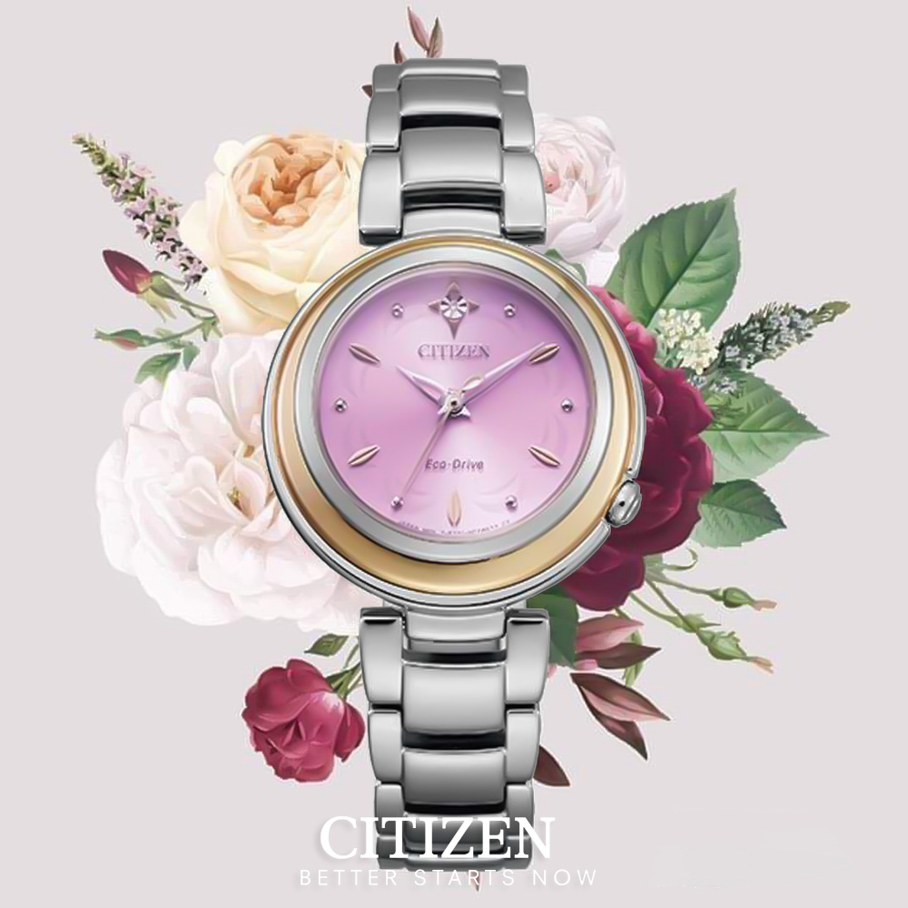Đồng Hồ Nữ Citizen Đính Kim Cương Dây Thép Không Gỉ EM0588-81X - Mặt Hồng (Sapphire)
