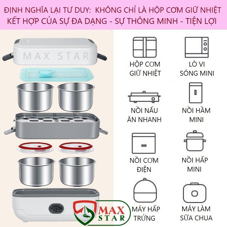 Hộp đựng cơm giữ nhiệt cắm điện inox 2 tầng 4 ngăn Cặp lồng giữ nhiệt cắm điện chính hãng