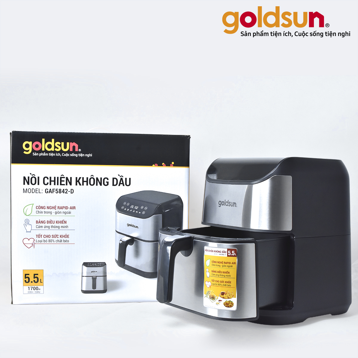 Nồi Chiên Không Dầu GOLDSUN GAF5842-D 6 Chức Năng Chiên Dung Tích 5.5L Công Suất 1700 W - Hàng Chính Hãng