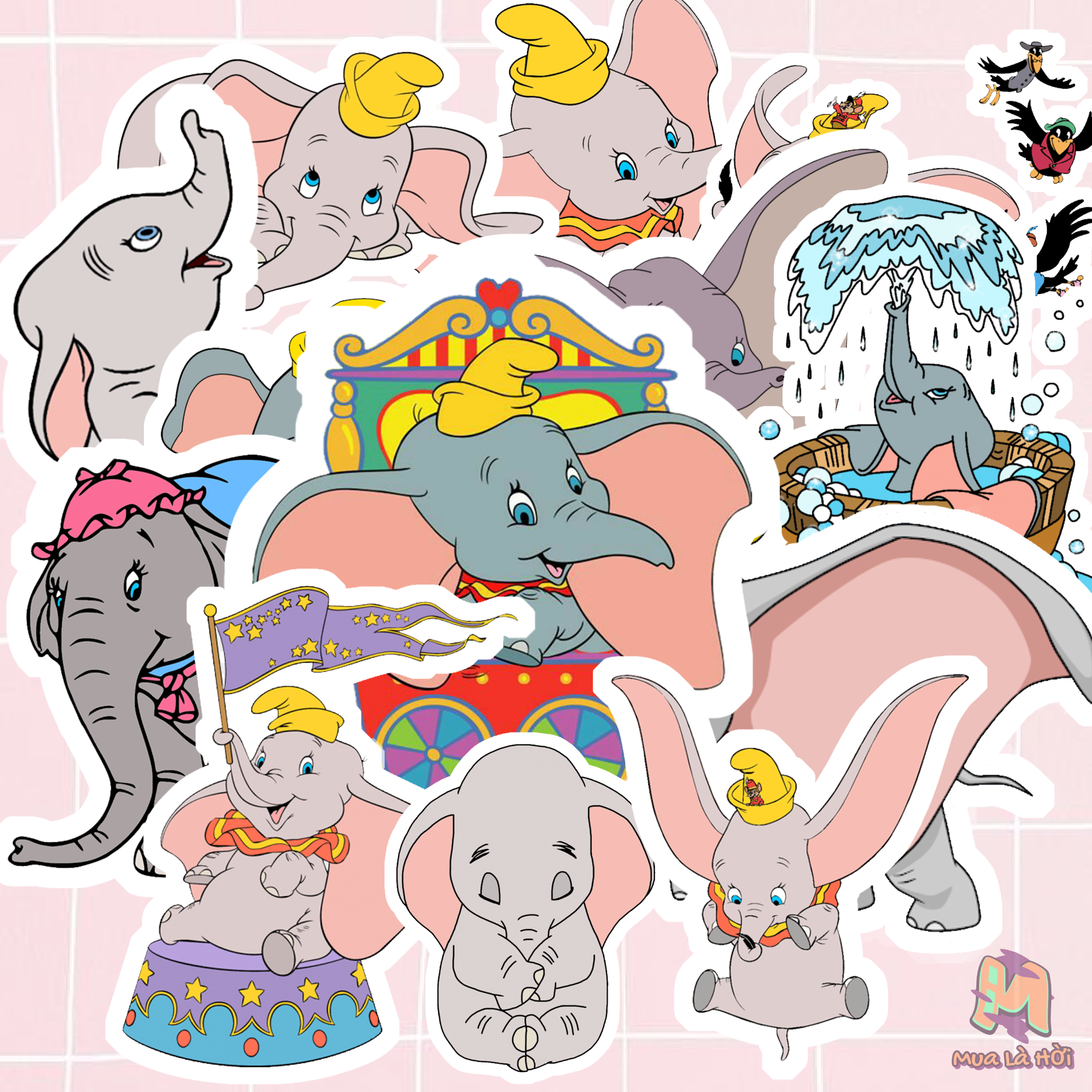 Miếng dán Stickers chủ đề Chú voi biết bay
