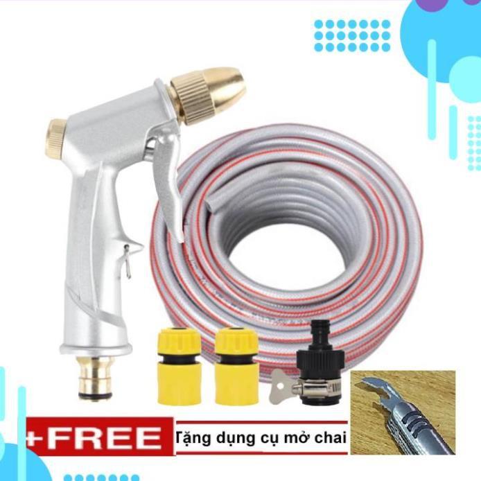 Bộ dây vòi xịt ️bơm nước phun sương️ , tăng áp 3 lần, loại 20m 206701 đầu đồng, cút,nối đen+ mở chai