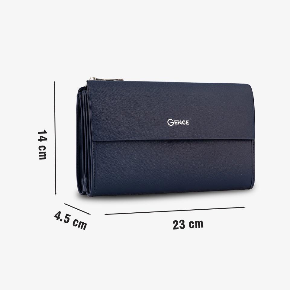 Ví Da Cầm Tay Clutch Nam Công Sở GENCE HT07 Da Bò Cao Cấp Màu Xanh Navy