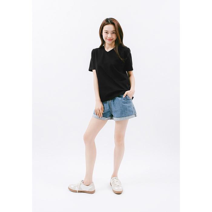 ÁO THUN TRƠN CỔ TIM NỮ - BASIC PLUS V NECK T-SHIRT - LO21162002