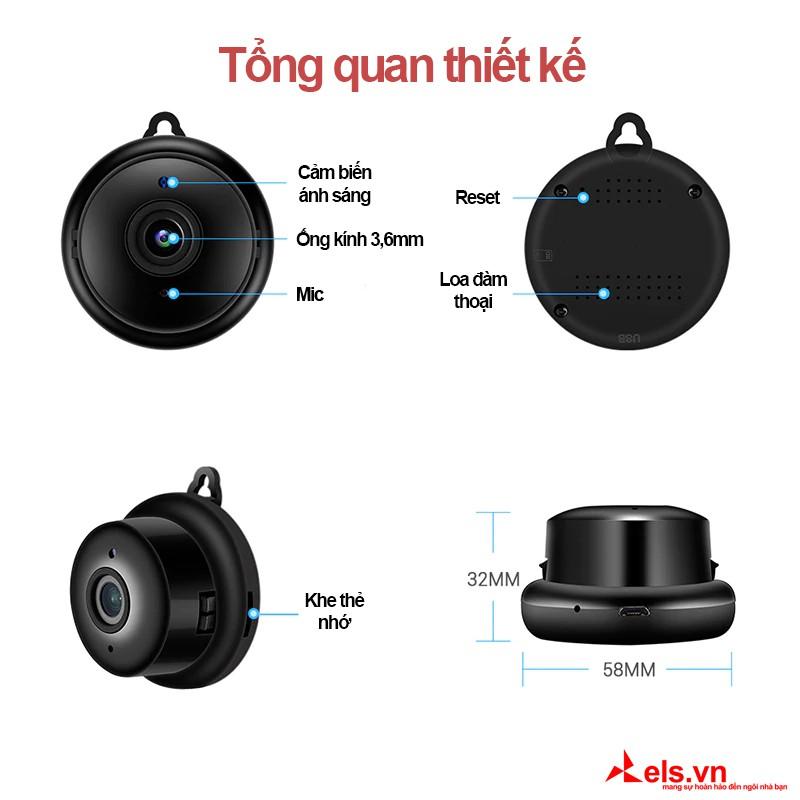 Camera Wifi mini V380 Pro Full HD 1080P có báo động chống trộm tặng kèm cục nguồn 5V