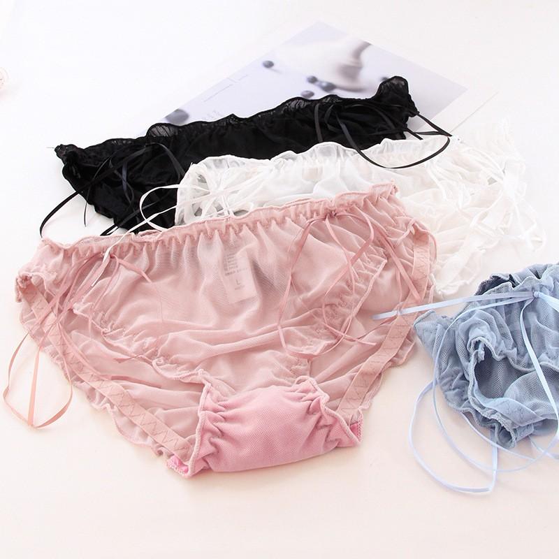 Quần lót ren mỏng phối nơ dây nhún nữ tính sexy gợi cảm S058 Sherry Store