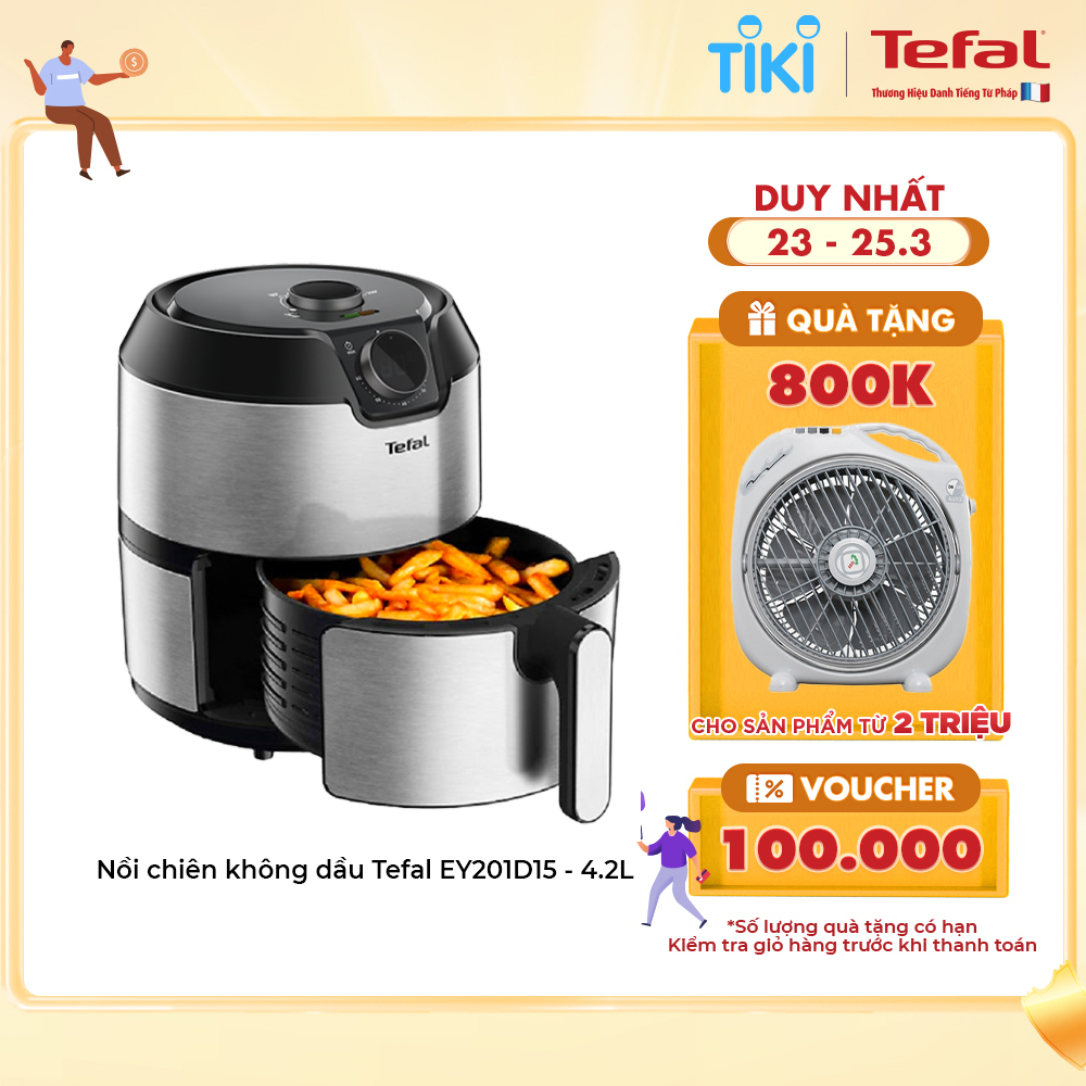 Nồi chiên không dầu Tefal EY201D15 - 4.2L - Vỏ thép không rỉ - Công nghệ luân chuyển khí nóng 3D không cần trở - Hàng chính hãng