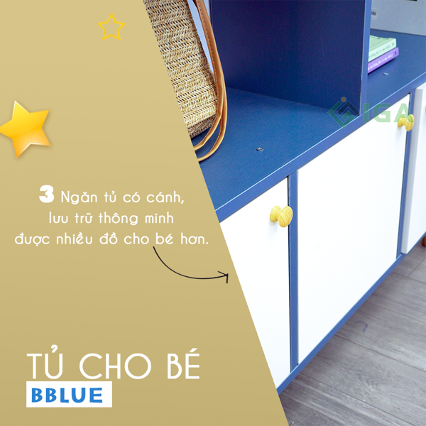 Tủ Sách 3 Tầng Cho Bé Màu Xanh Cánh Trắng Phong Cách Nordic Hiện Đại  GP141