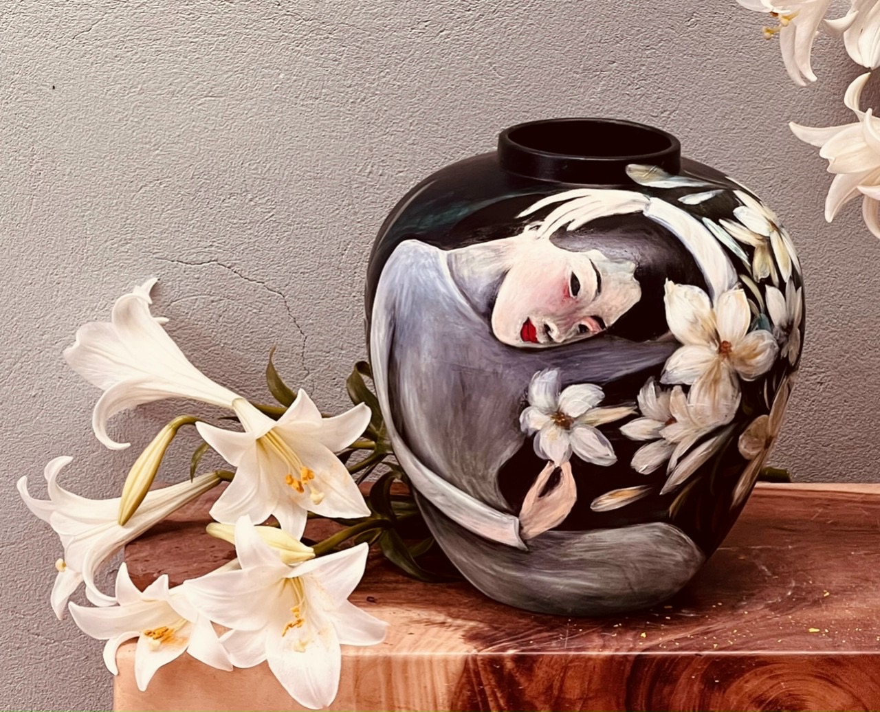 Lọ hoa gốm sứ Bát Tràng cao cấp vẽ 3D cao 30cm